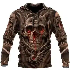 Brown Fiery Demonic Skull Serpent Graphic Men's Hoodie