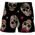 Calavera Sugar Skull Stars and Hearts Black Men’s Shorts