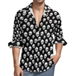 Classic Black and White Skull Men's Long Sleeve Dress Shirt