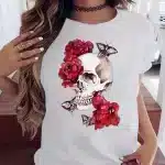 Classic Butterfly Red Rose Skull Short Sleeve Women's T-Shirt