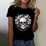 Classic Floral Skull Wreath Monochrome Women's T-Shirt