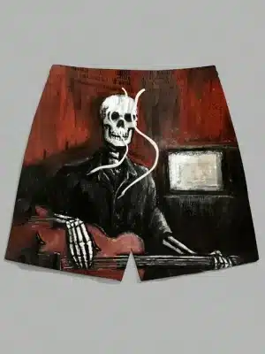 Classic Skeleton Guitarist Red Paint Art Swim Trunks