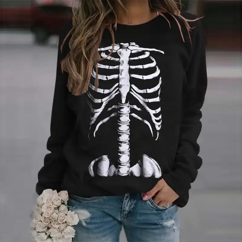 Classic Skeleton Ribcage Gothic Black Women's Sweatshirt