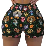 Coco Movie Characters Sugar Skulls Women’s Yoga Shorts