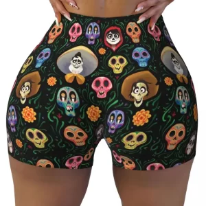 Coco Movie Characters Sugar Skulls Women’s Yoga Shorts