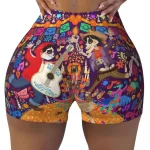 Coco Sugar Skull Skeleton Playing Women’s Yoga Shorts