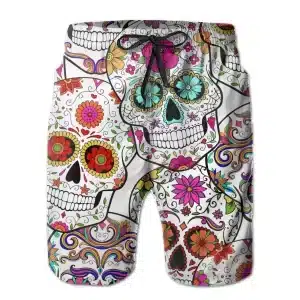 Colorful Calavera Sugar Skulls Day of the Dead Swim Trunks