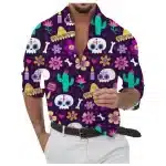 Colorful Calavera Sugar Skulls Men's Long Sleeve Dress Shirt