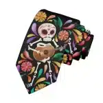 Colorful Day of the Dead Guitar Skeleton Floral Tie