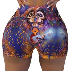 Colorful Disney Coco Sugar Skull Guitar Women’s Biker Shorts