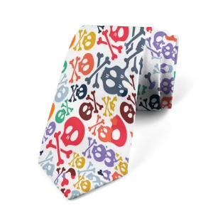 Colorful Hollow Skull Crossbones Print White Tie