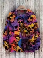 Colorful Skull Cluster Graffiti Art Women's Sweatshirt