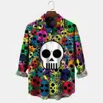 Colorful Skull Pop Doodle Art Men's Long Sleeve Dress Shirt