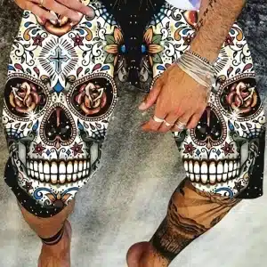 Colorful Sugar Skull Day of the Dead Cosmic Men’s Shorts