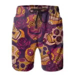 Colorful Sugar Skull Festive Roses Purple Men's Shorts