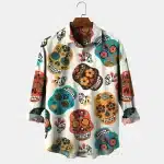 Colorful Sugar Skulls White Men's Long Sleeve Dress Shirt