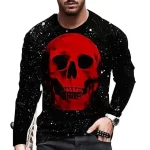 Cosmic Crimson Skull Starry Men’s Long Sleeve T-Shirt