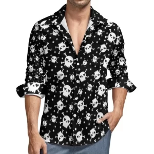 Cosmic Skull Stars Pattern Men's Long Sleeve Dress Shirt