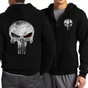 Cracked Skull Grunge Graphic Logo Men’s Zip-Up Hoodie