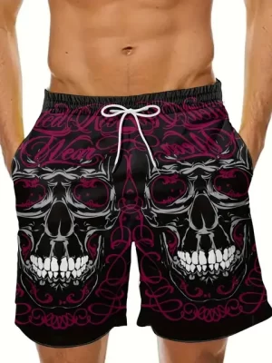 Creepy Smiling Skull Gothic Line Swirl Men's Shorts