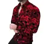 Crimson Blood Skull Graphic Men's Long Sleeve Dress Shirt