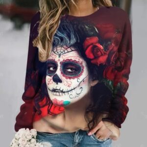 Crimson Rose Sugar Skull Festive Gothic Women's Sweatshirt