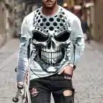 Cyber Mechanical Skull Gear White Men’s Long Sleeve T-Shirt