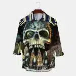 Cyberpunk Skull Cityscape Art Men’s Long Sleeve Dress Shirt