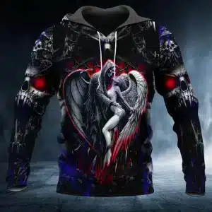 Dark Angel Gothic Skeleton Couple Graphic Men’s Hoodie