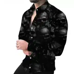 Dark Cracked Shadow Skull Men's Long Sleeve Dress Shirt