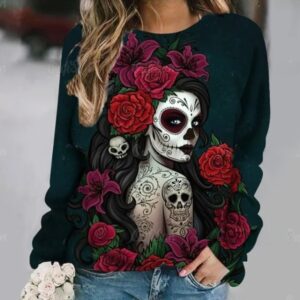 Dark Floral Day of the Dead Lady Skull Women's Sweatshirt