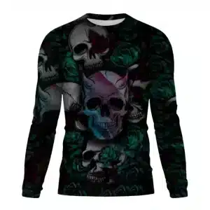 Dark Floral Rose Skull Devil Horns Men’s Long Sleeve T-Shirt