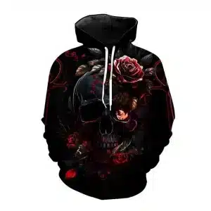 Dark Gothic Rose Bloody Skull Art Black Men's Hoodie