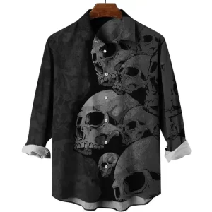 Dark Gothic Stacked Skulls Men's Long Sleeve Dress Shirt