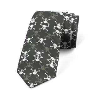 Dark Gray and White Skull Crossbones Print Men's Necktie