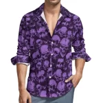 Dark Purple Skull Pattern Long Sleeve Dress Shirt