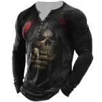 Dark Reaper Pointing Skull Henley Men’s Long Sleeve Shirt