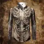 Dark Skeleton Spine Print Men's Long Sleeve Dress Shirt