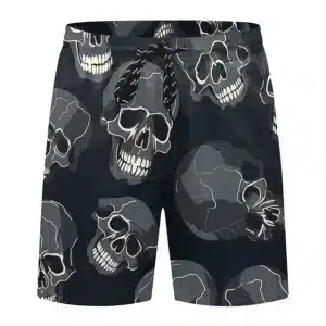 Dark Skull Camo Line Art Pattern Black Men's Shorts