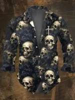 Dark Skull Cascade Cross Print Men's Long Sleeve Dress Shirt