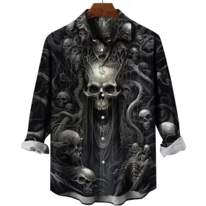 Dark Skull Lord Skeleton Vines Men's Long Sleeve Dress Shirt