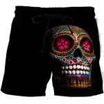 Day of the Dead Beaded Sugar Skull Black Swim Trunks