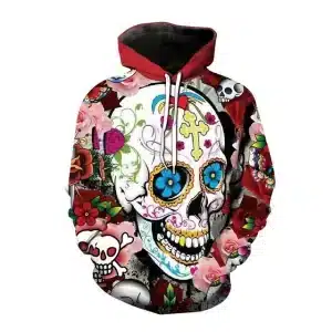 Day of the Dead Calavera Sugar Skull Art Red Men's Hoodie