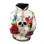 Day of the Dead Floral Sugar Skull Art White Men's Hoodie