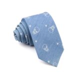 Denim Blue Hollow Skull and Star Icon Print Tie