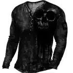 Distressed Skull Grunge Ink Drip Men’s Long Sleeve Shirt