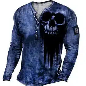 Distressed Skull Grunge Ink Drip Men’s Long Sleeve Shirt