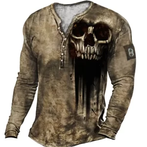 Distressed Skull Grunge Ink Drip Men’s Long Sleeve Shirt