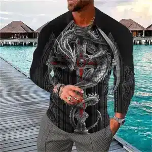 Dragon Wrapped Skull Sword Men’s Long Sleeve T-Shirt