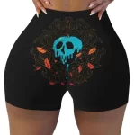 Dripping Blue Skull Autumn Leaves Women’s Biker Shorts